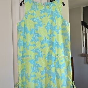 Lilly Pulitzer Aqua and Lime Turtle Print Shift Dress